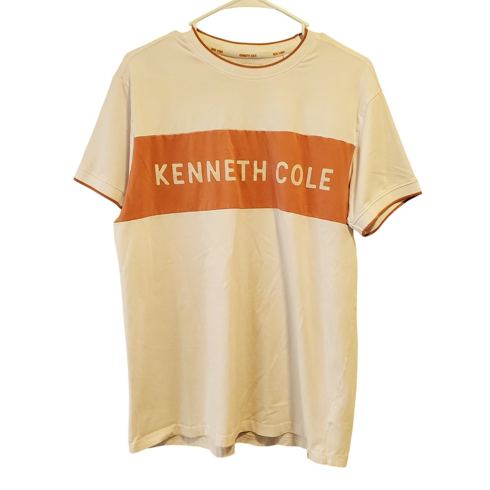 Kenneth Cole New York Mens Colorblock Logo T-Shirt Cream Orange Size M